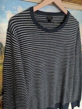 J. Crew Navy and White Striped Crewneck Sweater